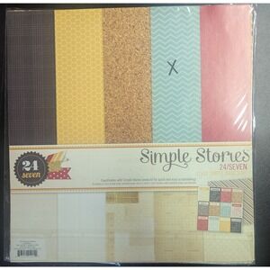 Simple Stories 24/Seven 12x12 Simple Basic Kit 5 sheets Double Sided Paper New